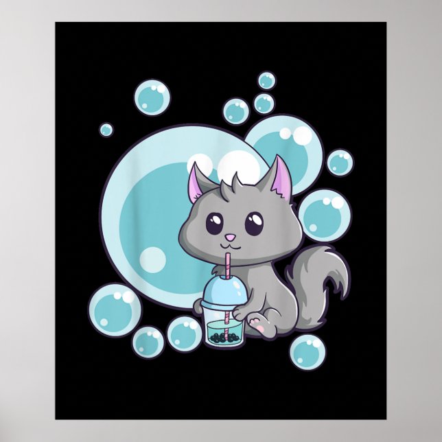 Cat Bubble Tee-Geschenk | Witziges Boba Tee Katzen Poster (Vorne)