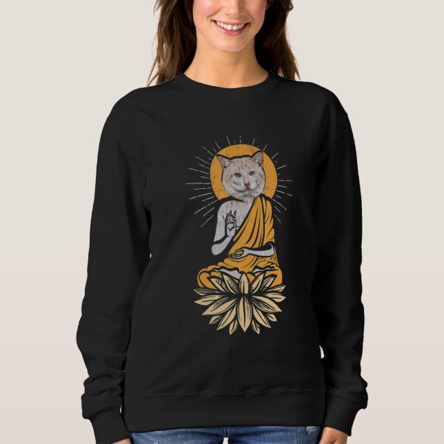 Cat Buddha Sun  Meditation Buddhism  India Buddhis Sweatshirt (Vorderseite)