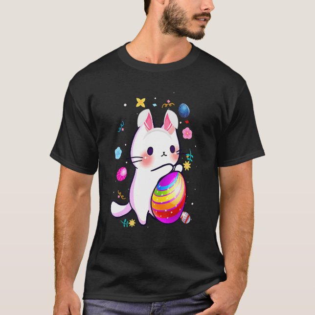 Cat Bunny Rabbit Ostereier Korb Eierjagd Co T-Shirt (Vorderseite)