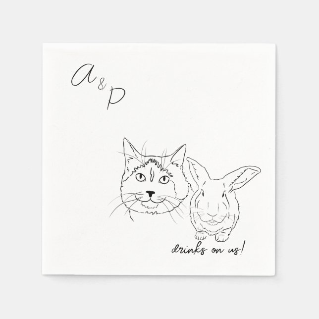 Cat & Bunny Wedding Cocktail Napkins Serviette (Vorderseite)