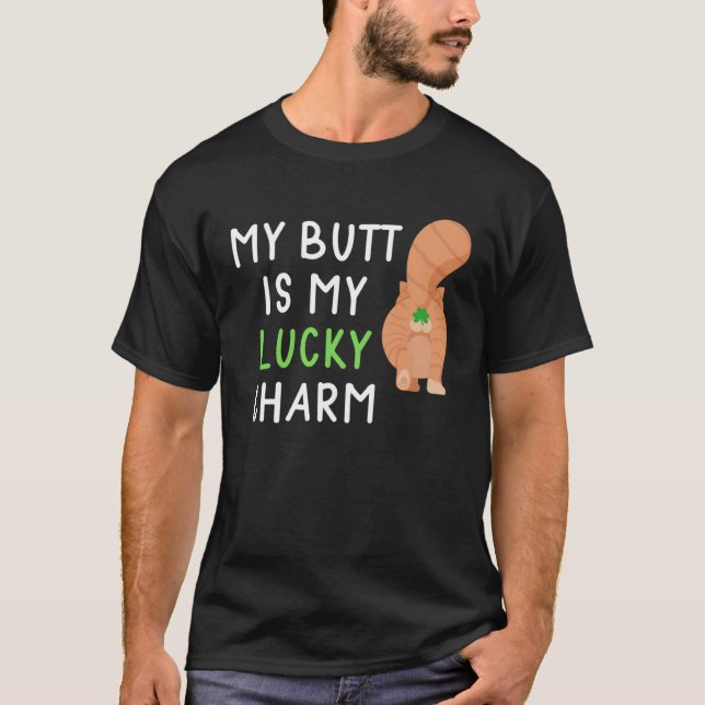 Cat Butt St Paddy s Lucky Green Saint Irish Shamro T-Shirt (Vorderseite)