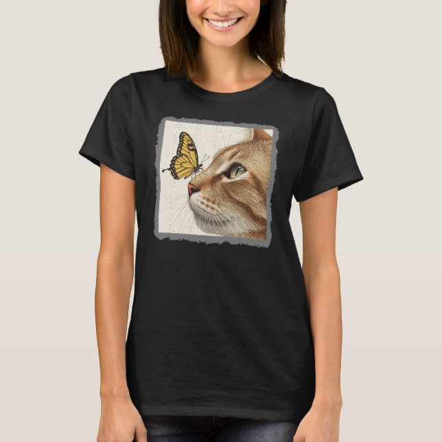 Cat & Butterfly Abstrakte Kunst T-Shirt (Vorderseite)