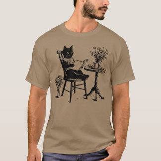 Cat Caf Leser Cozy Vintage Feline Buchliebhaber fr T-Shirt