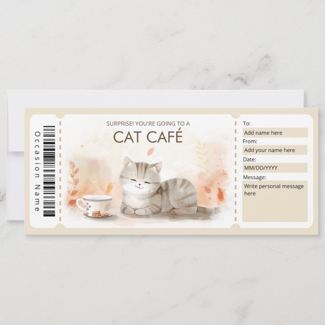 Cat Cafe Geschenkgutschein für Katzenliebhaber Einladung (Vorderseite)