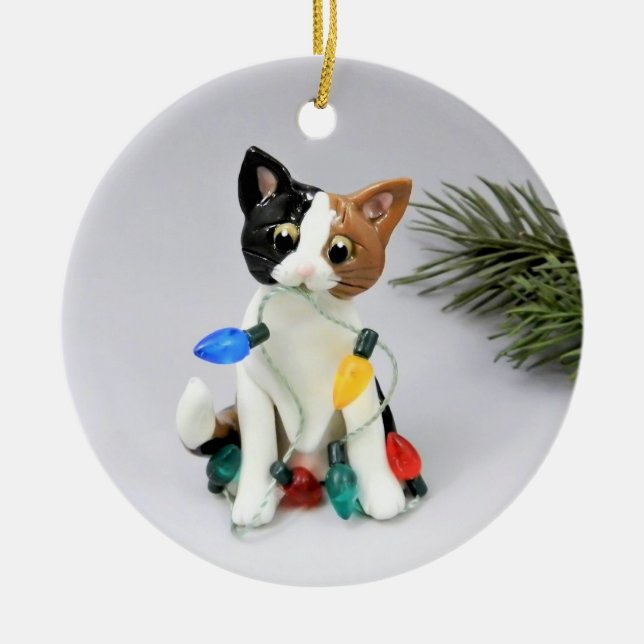 Cat Calico Holiday Keramik Ornament (Vorne)