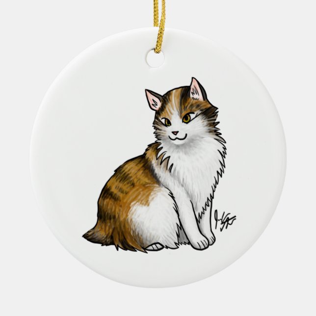Cat Calico Schwanz-less Keramik Ornament (Vorne)