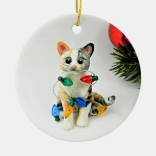 Cat Calico Tabby Holiday Keramik Ornament Obelisk