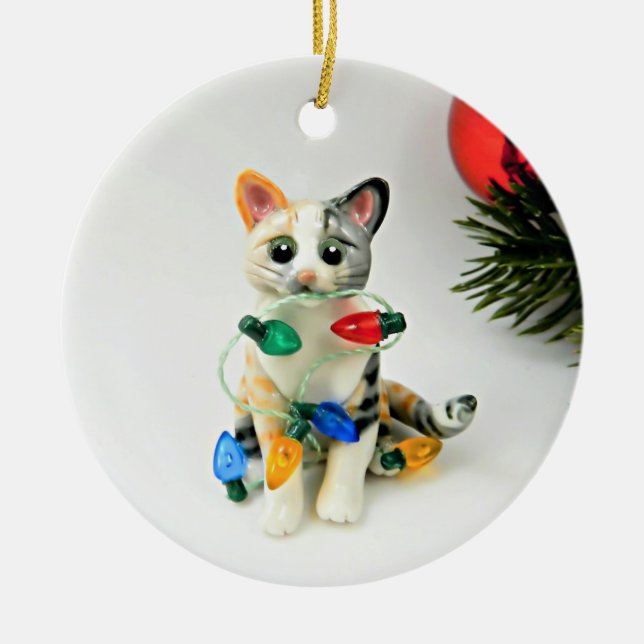Cat Calico Tabby Holiday Keramik Ornament Obelisk (Vorne)