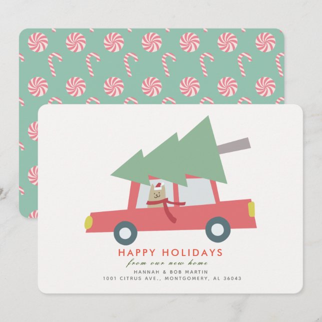 Cat Car Weihnachtsbaum Feiertage Ankündigung (Vorne/Hinten)