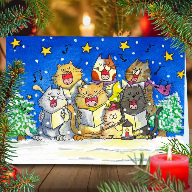 Cat Carol Singers Grußkarte von Nicole Janes Karte (Von Creator hochgeladen)