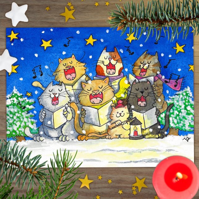 Cat Carol Singers Postcard Funny und Niedlich Postkarte (Von Creator hochgeladen)