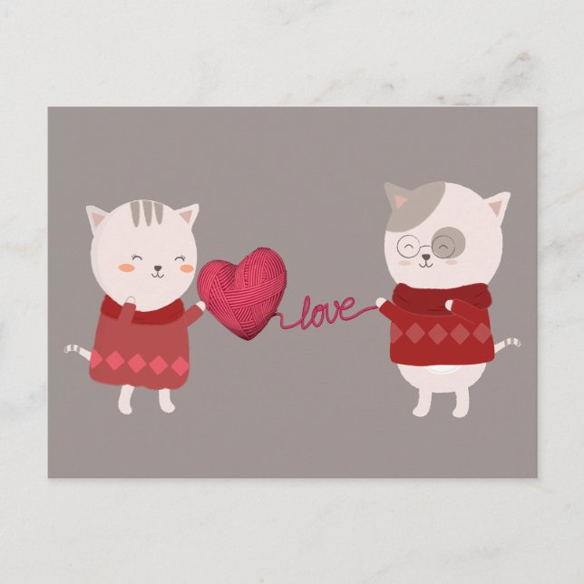 Cat Cartoon Couple Postkarte (Vorderseite)