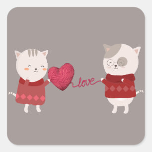 Cat Cartoon Couple Quadratischer Aufkleber