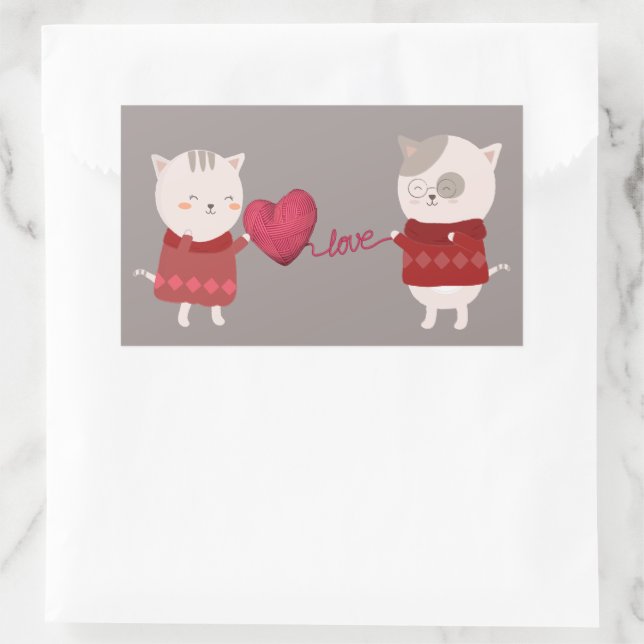 Cat Cartoon Couple Rechteckiger Aufkleber (Tasche)