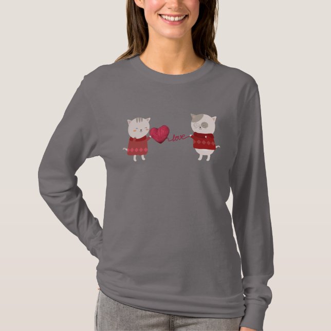 Cat Cartoon Couple T-Shirt (Vorderseite)
