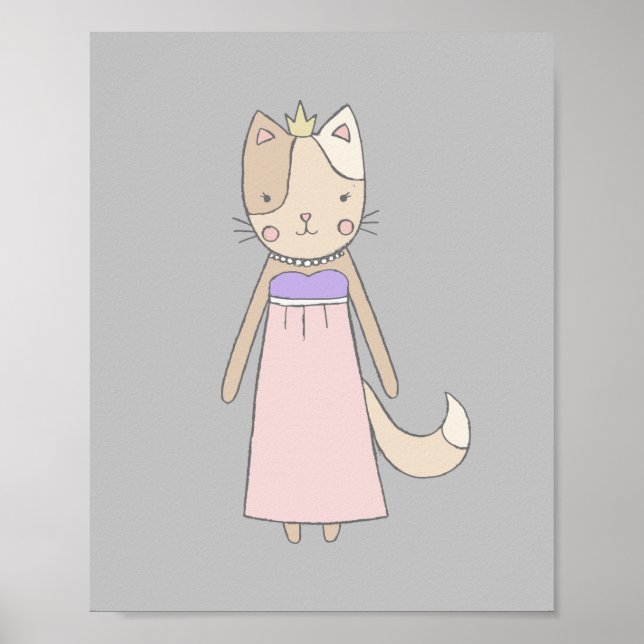 Cat Cartoon Girl Prinzessin Rosa Kinderzimmer Poster (Vorne)