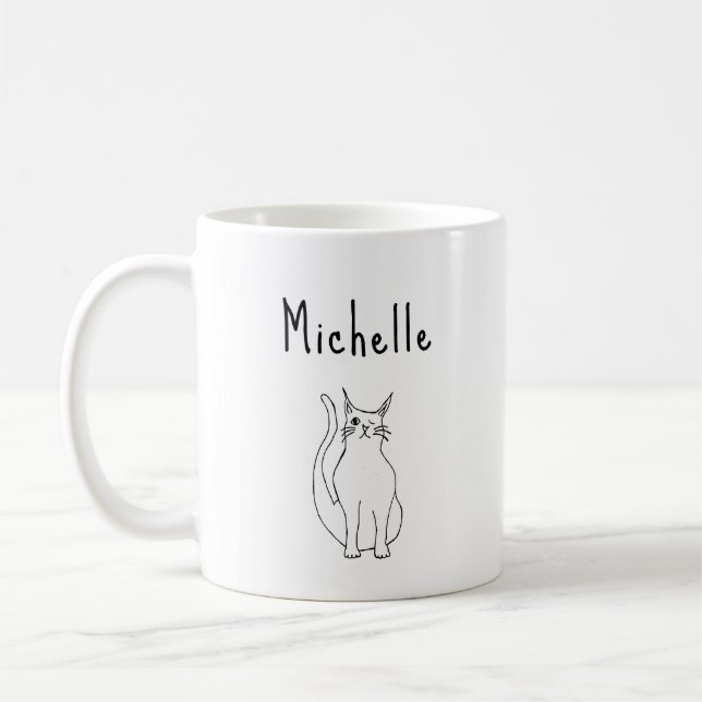 Cat Cartoon Winking Kitty Niedlich Schwarz-weiß Kaffeetasse (Links)