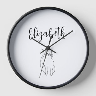 Cat Cartoon Zeichnend Schwarz-weiß Winking Kitty Uhr