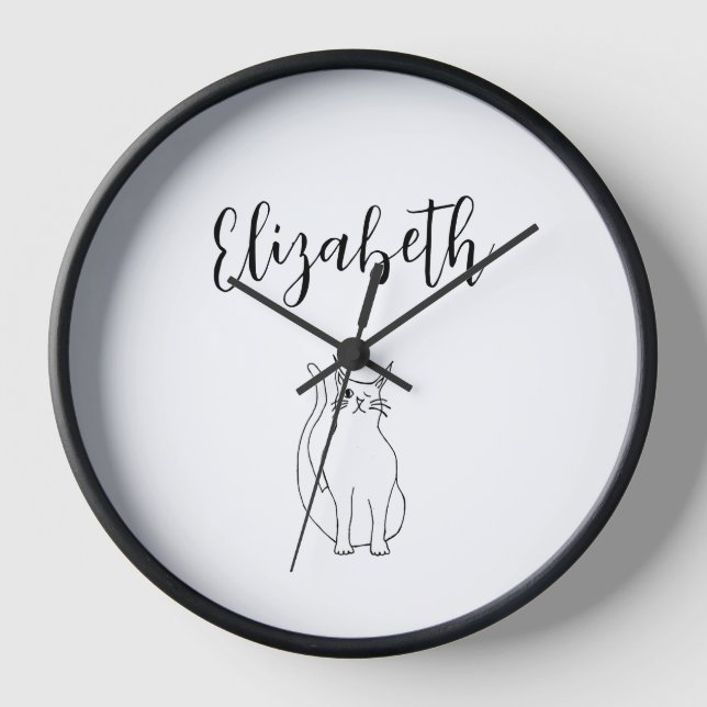 Cat Cartoon Zeichnend Schwarz-weiß Winking Kitty Uhr (Vorderseite)