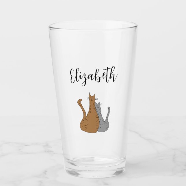 Cat Cartoon Zeichnend Tabby-Kätzchen Elegantes Skr Glas (Vorderseite)