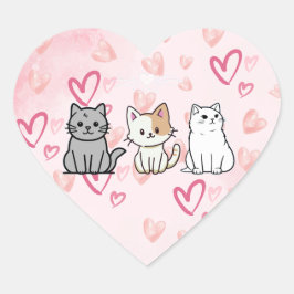 Cat Cartoons and Hearts Herz-Aufkleber