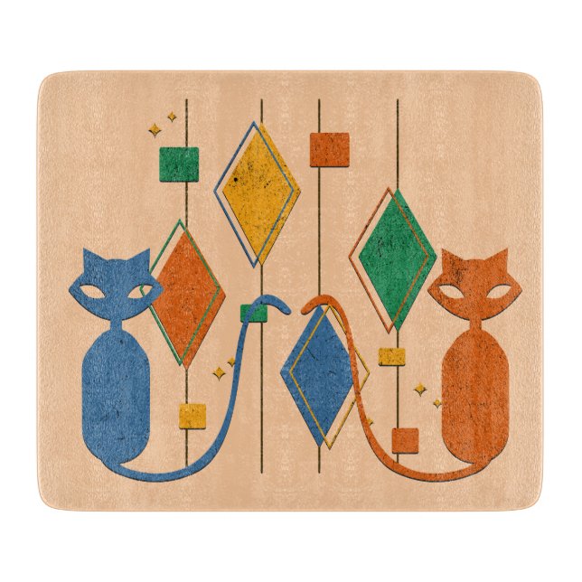 Cat Cat Cat Cutting Board in Orange Tones Schneidebrett (Vorderseite)