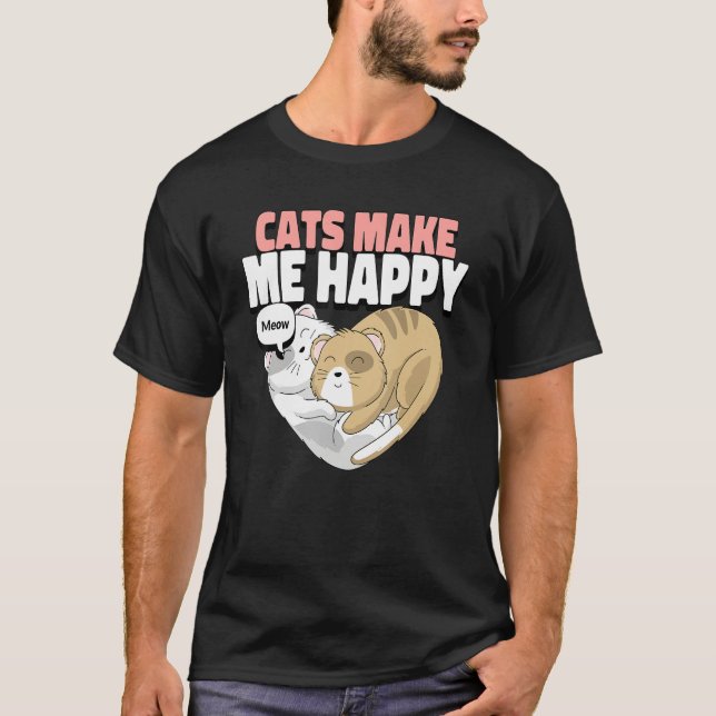 Cat Cat make me happy Cute cats cuddling in heart T-Shirt (Vorderseite)