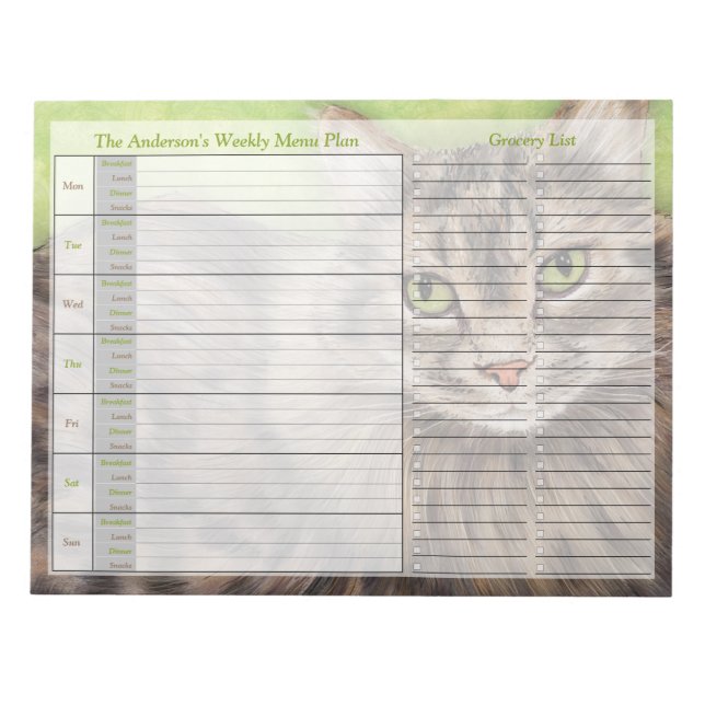 Cat Cat Weekly Personalisiert Menu Plan Notepad Notizblock (Vorderseite)