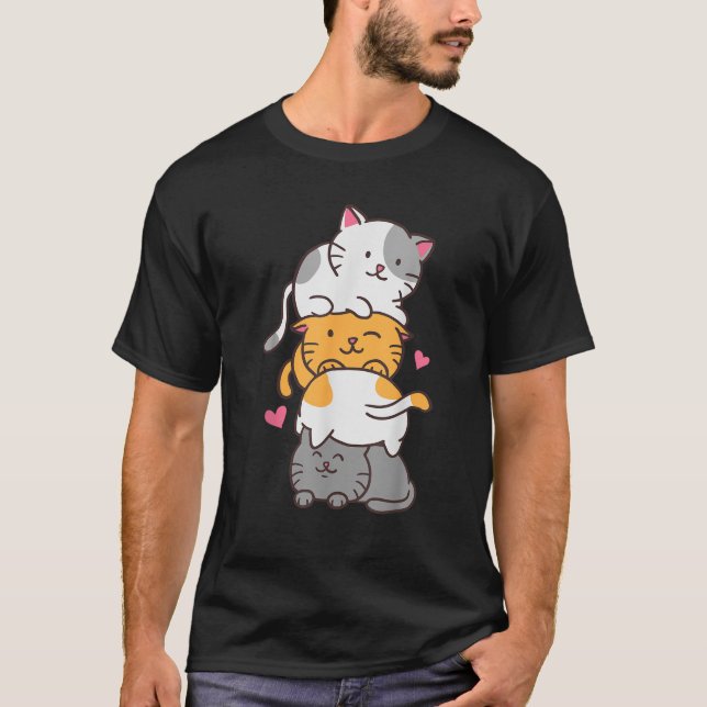 Cat Cats Cute Kitty Pile Anime Kawaii Neko Stack G T-Shirt (Vorderseite)