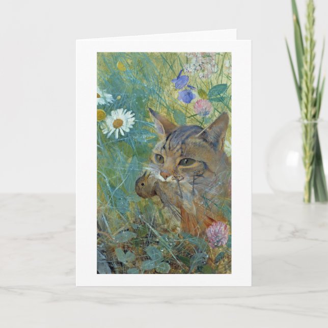 Cat Caught a Bird, Bruno Liljefors Karte (Vorderseite)