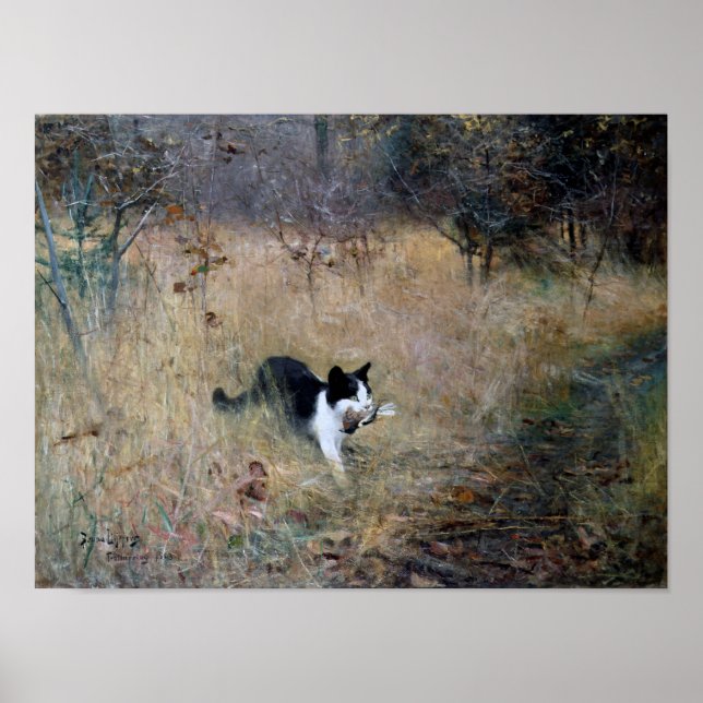 Cat Caught a Bird, Bruno Liljefors Poster (Vorne)