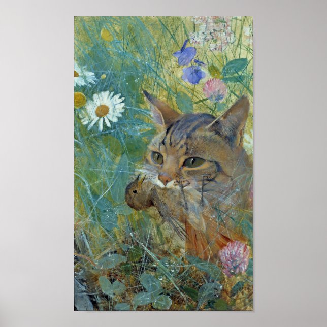 Cat Caught a Bird, Bruno Liljefors Poster (Vorne)