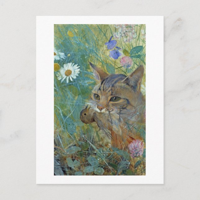 Cat Caught a Bird, Bruno Liljefors Postkarte (Vorderseite)