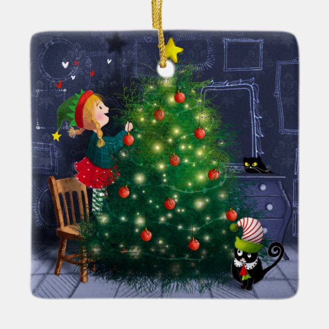 Cat Chaos Christmas Keramikornament (Vorderseite)