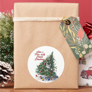 Cat Chaos Weihnachtsbaum Design Wasserfarbe Runder Aufkleber