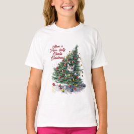Cat Chaos Weihnachtsbaum Design Wasserfarbe T-Shirt