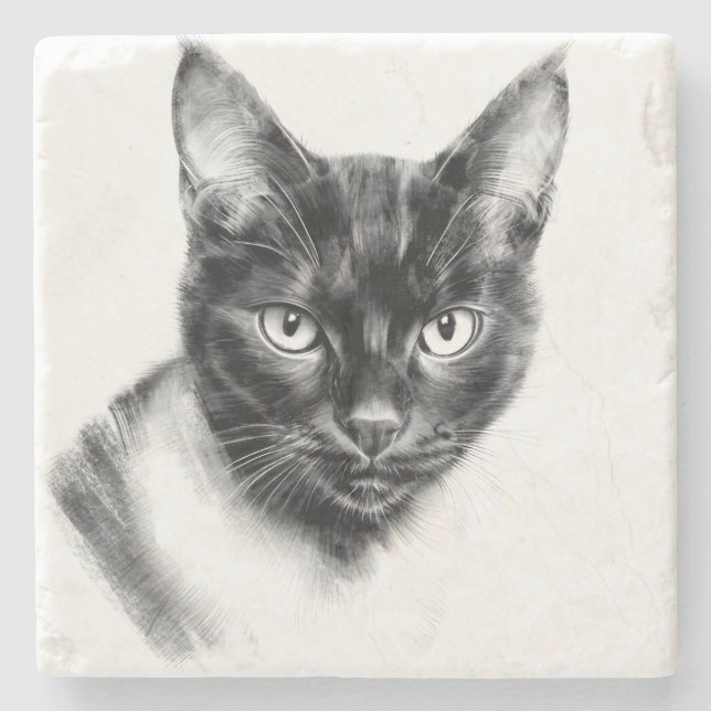 Cat Charcoal Steinuntersetzer (Vorderseite)