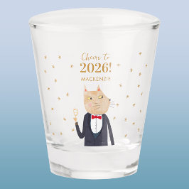Cat Cheers to 2026 New Year Personalized Name Schnapsglas