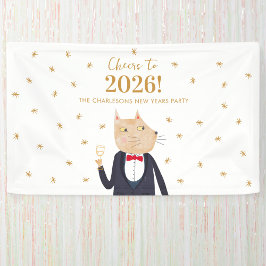 Cat Cheers to 2026 New Year Personalized Party Banner