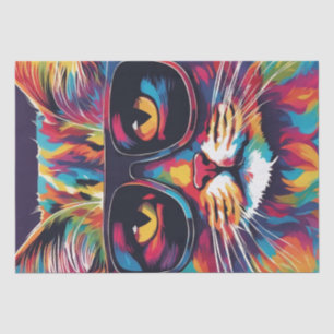 Cat Chic: Farbenfrohe Pop Kunst Katze in Sonnenbri Seidenpapier