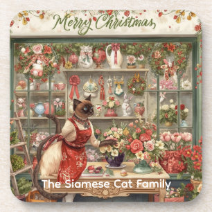 Cat Christmas Blume durch Blumenpapier Getränkeuntersetzer