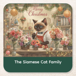 Cat Christmas Blume durch Blumenpapier Rechteckiger Pappuntersetzer