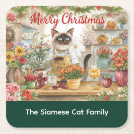 Cat Christmas Blume durch Blumenpapier Rechteckiger Pappuntersetzer