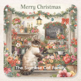 Cat Christmas Blume durch Blumenpapier Rechteckiger Pappuntersetzer