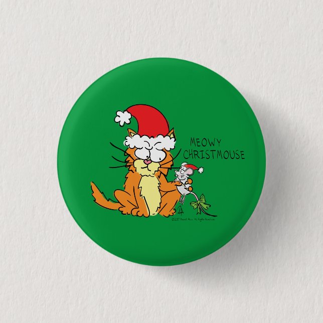 Cat Christmas Funny Cartoon Niedlich Mouse Button (Vorderseite)