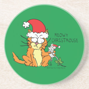Cat Christmas Funny Cartoon Niedlich Mouse Getränkeuntersetzer