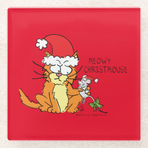 Cat Christmas Funny Cartoon Niedlich Mouse Glasuntersetzer