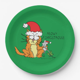 Cat Christmas Funny Cartoon Niedlich Mouse Pappteller