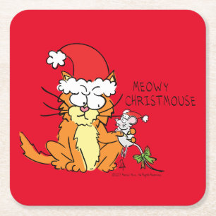 Cat Christmas Funny Cartoon Niedlich Mouse Rechteckiger Pappuntersetzer