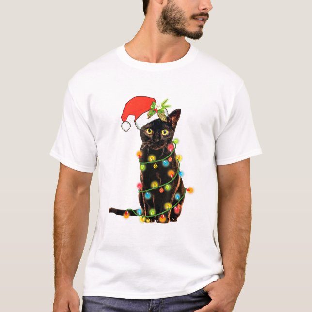 Cat Christmas Funny Meowy Weihnachtsbaum Katze T-Shirt (Vorderseite)